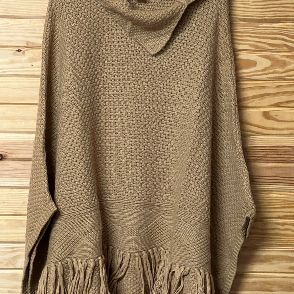 Coldwater Creek Tan Knit Poncho with Fringe